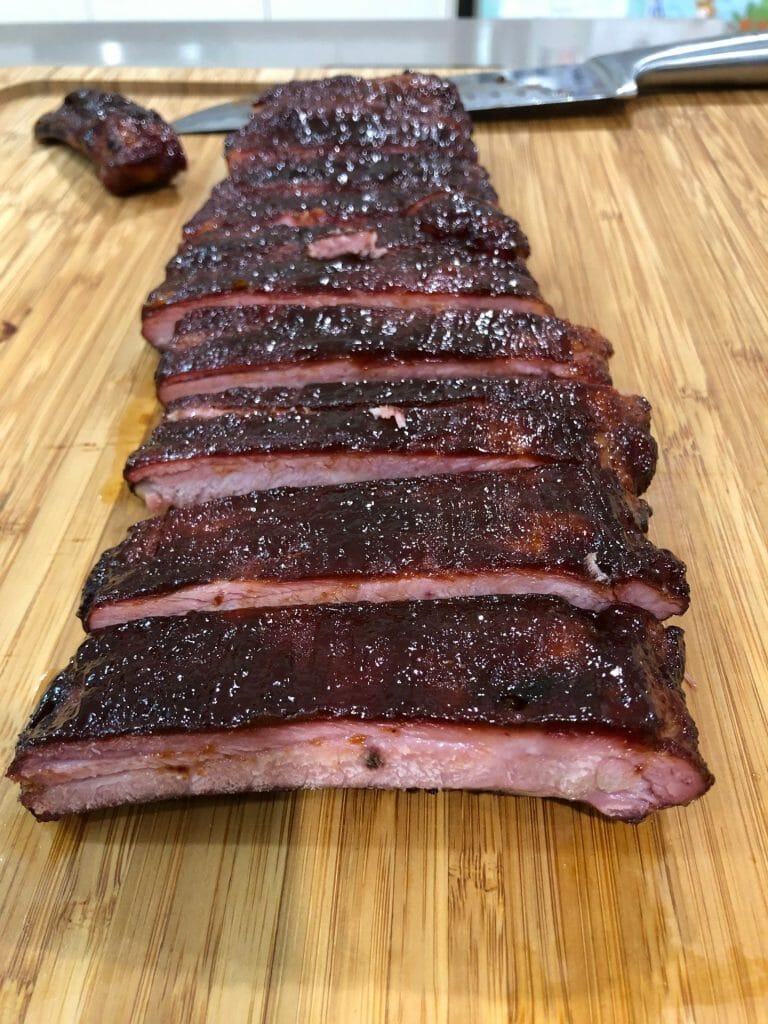 pork baby back ribs smoked and sliced up
