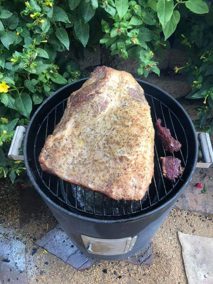 brisket smoking on drum smoker
