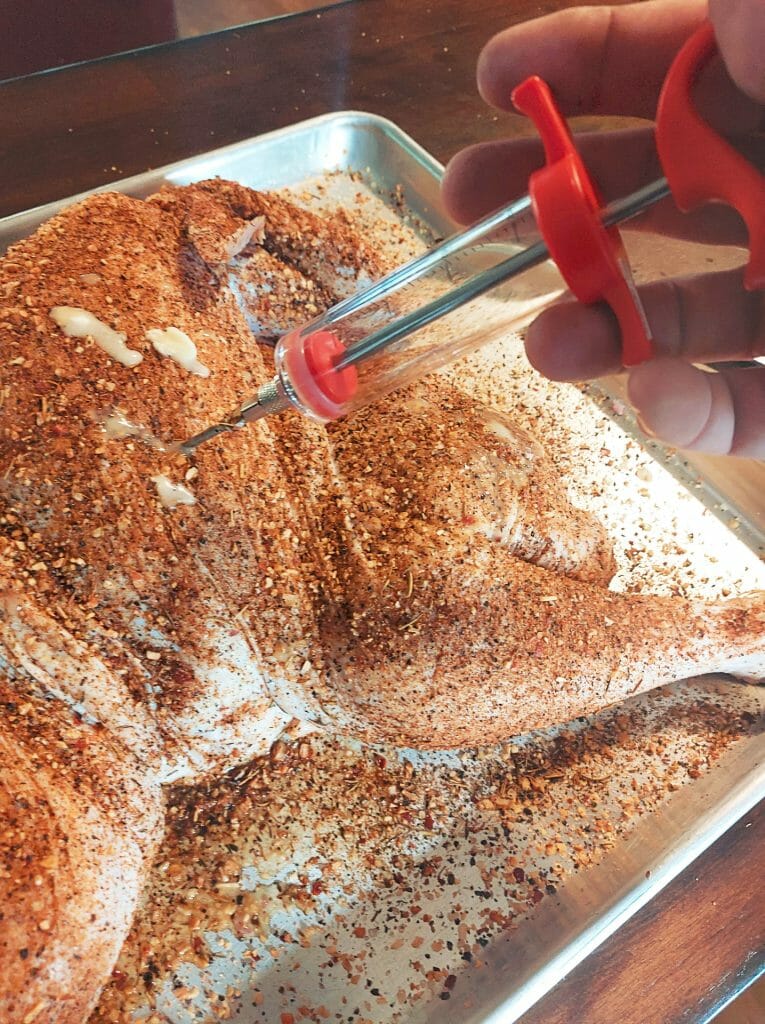 injecting-spatchcock-turkey-smoked