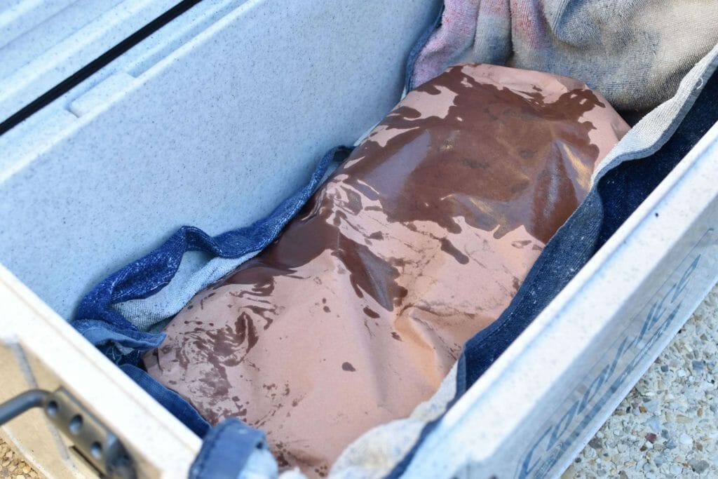 pork butt resting in cooler with the wrap