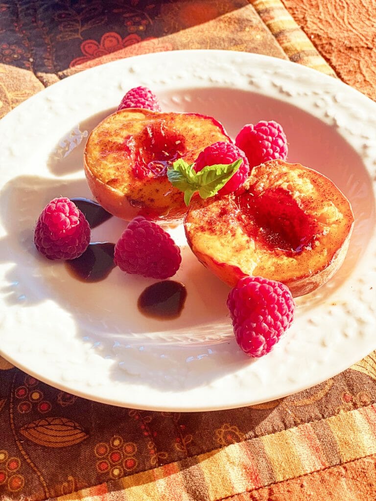 smoked-peaches-with-icecream-and-berries