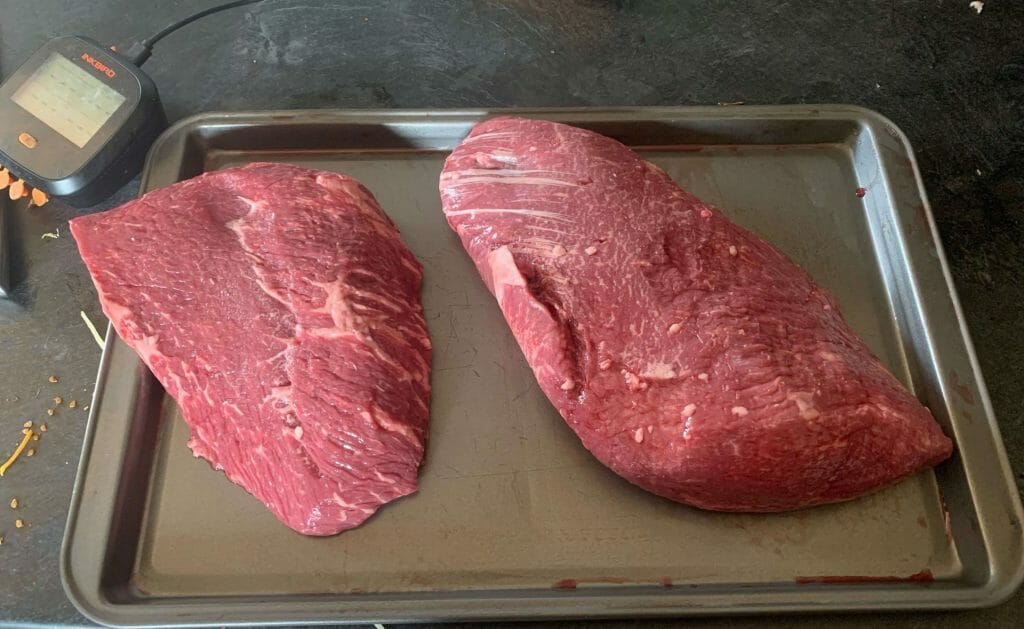 my tri tip steak ready to be seasoned on pan