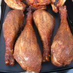 tukrey legs that have been brined and smoked in a pellet smoker