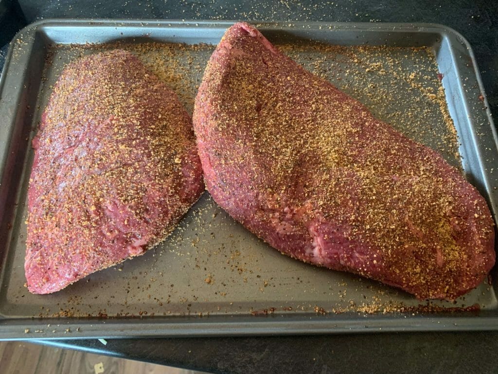 smoke a tri tip on rack getting seaosned for smoker