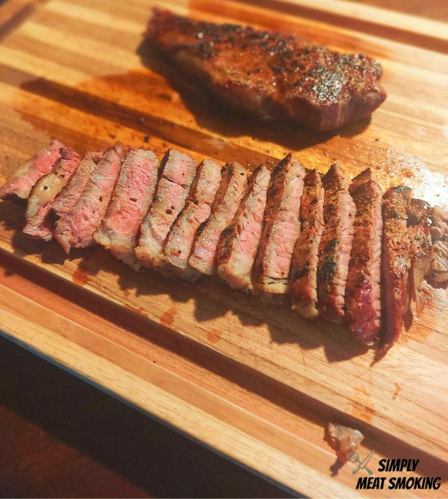 traeger-ny-strip-sliced-on-cutting-board