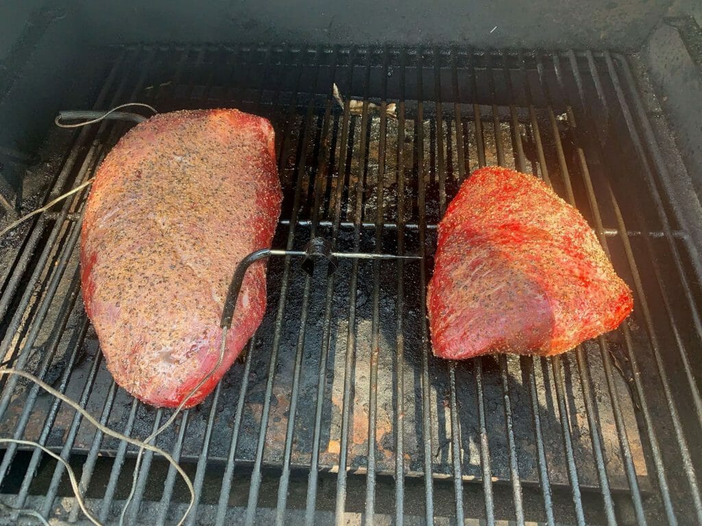 smoker tri tip on the grill at 225