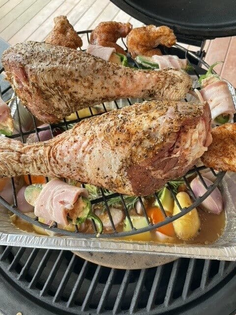 turkey legs on the grill using wood chips